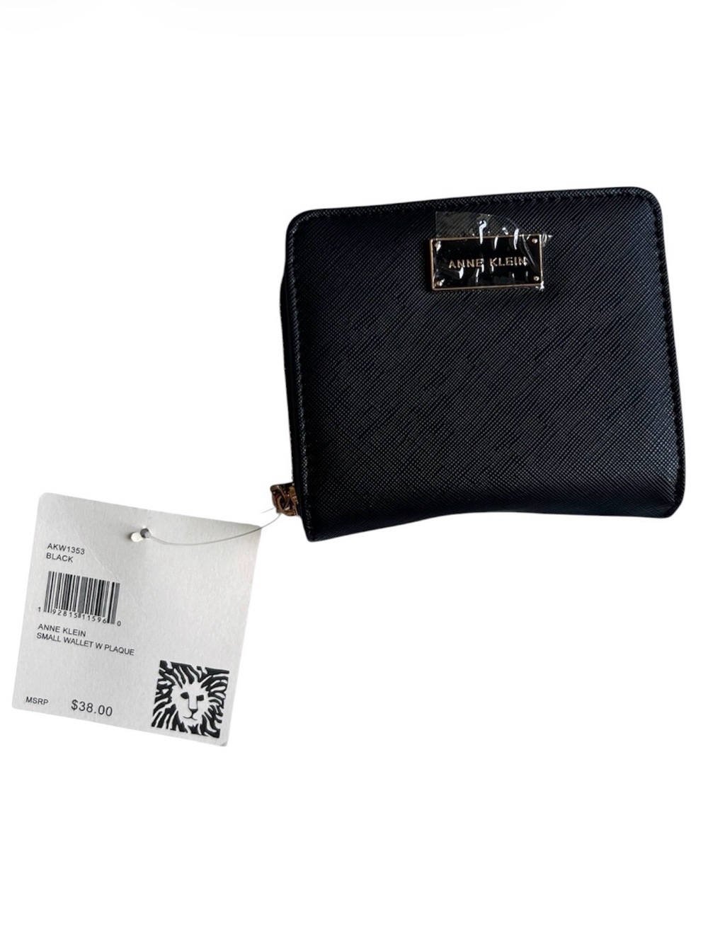Anne Klein Black Zip-Around Compact Wallet with Gold Logo